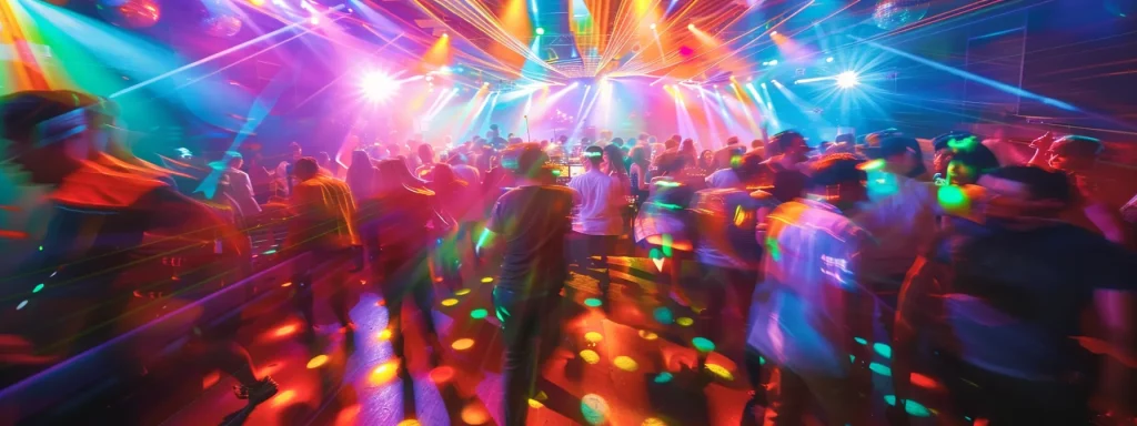 a vibrant dance floor illuminated by colorful lights captures a diverse crowd joyfully moving to the pulsating beats of a dj, encapsulating the energy and excitement of a memorable celebration.